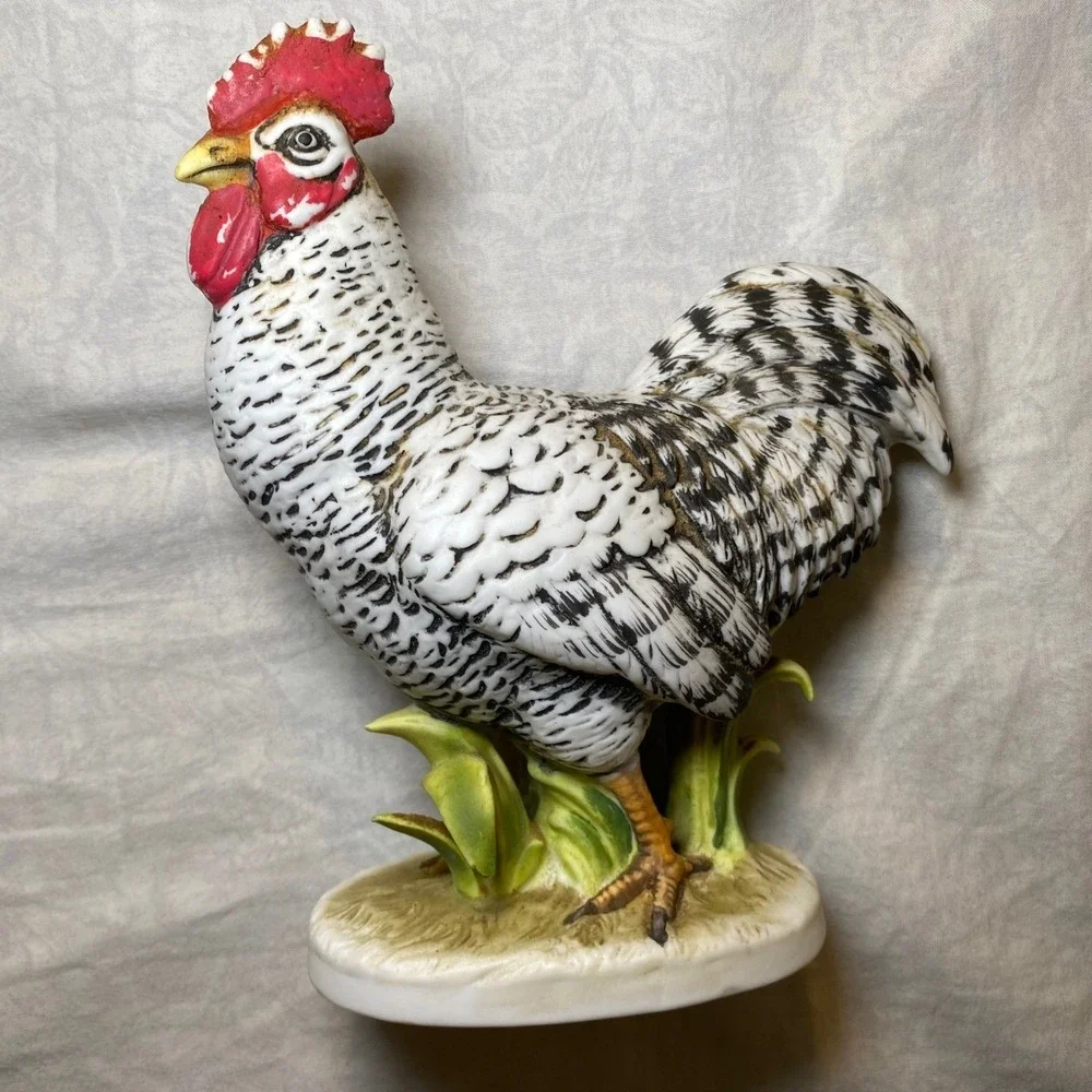 Vintage Lefton China Plymouth Rock Rooster Hen Figurines Set KW1051A KW1051B